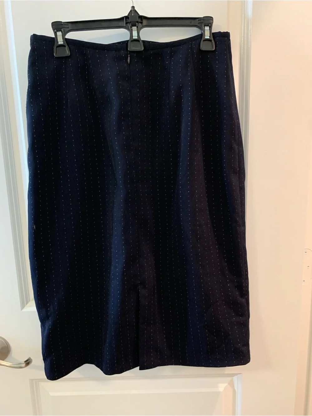 Women's Navy Pinstripe Flat-Front Skirt